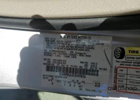 2012 Ford Fusion S z USA, uszkodzony, nr VIN 3FAHP0GA3CR449826